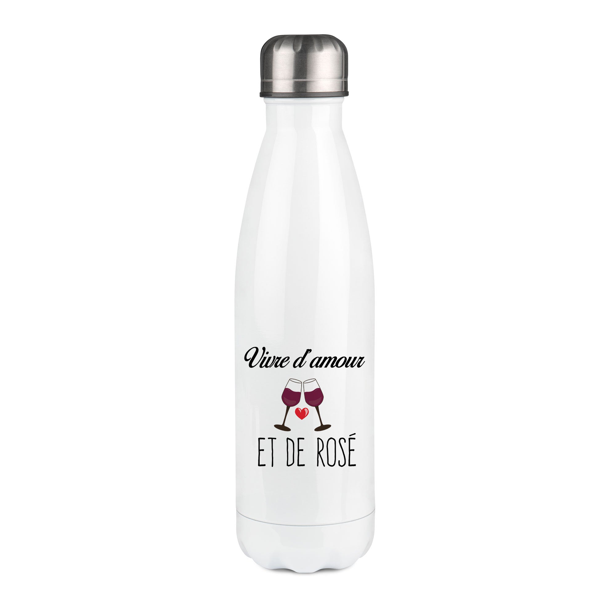 Thermos inox personnalisé vivre d'amour et de rose