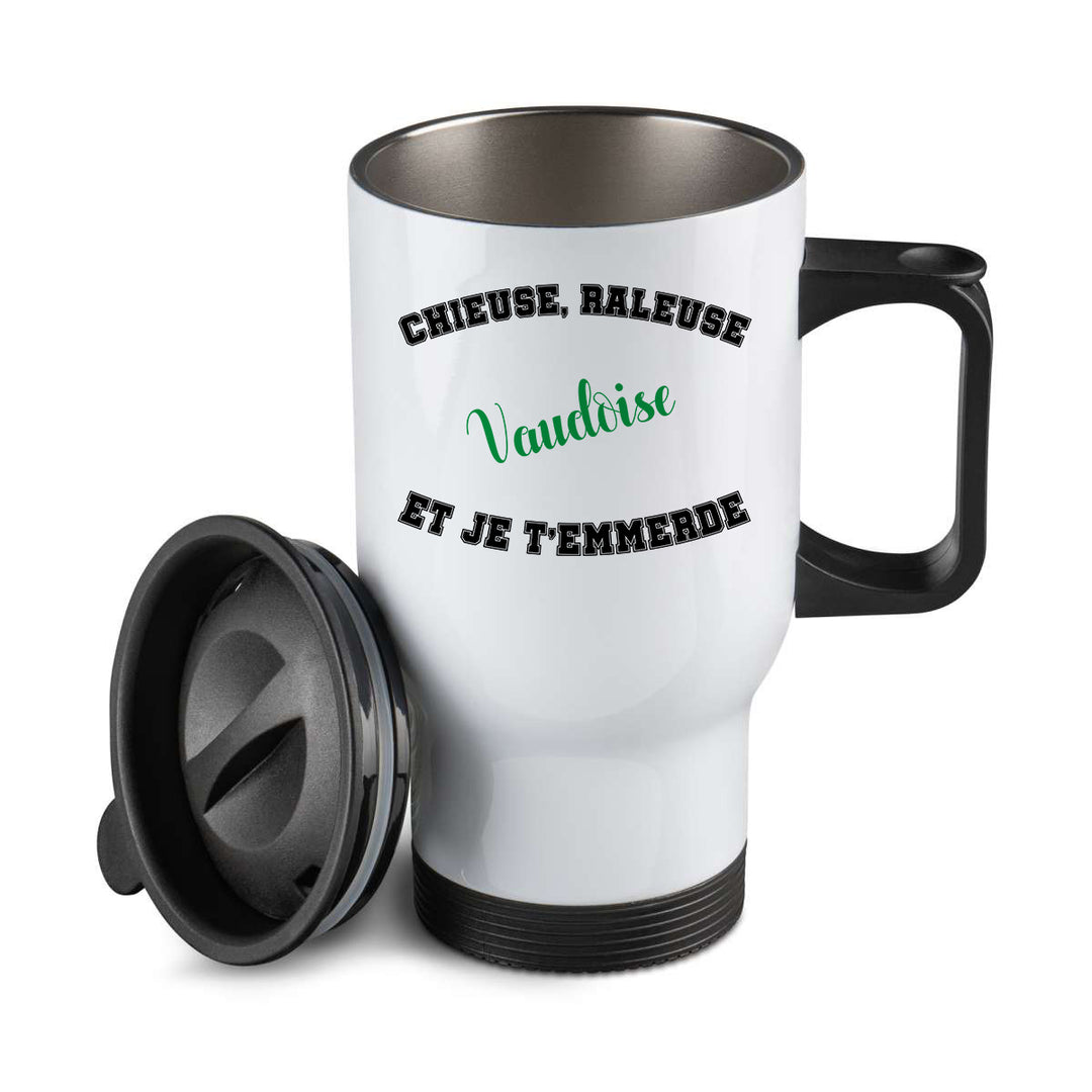 Thermos personnalisé Chieuse raleuse Vaudoise et je t'emmerde