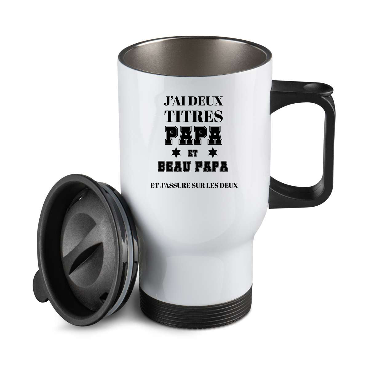 Thermos personnalisé J'ai 2 titres Papa et beau papa
