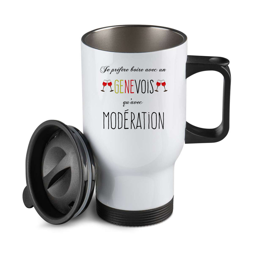 Thermos personnalisé Je prefere boire avec un genevois qu'avec moderation