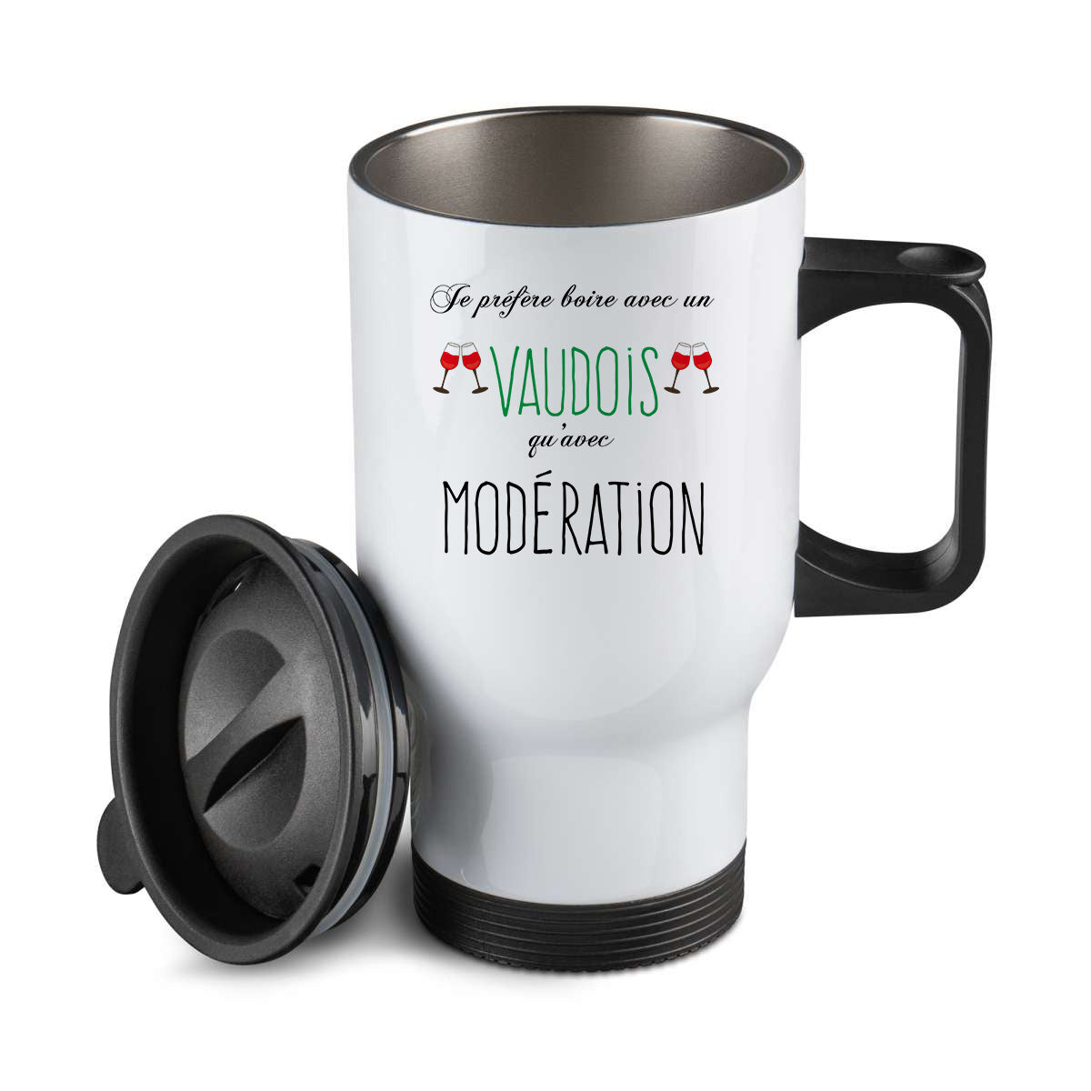 Thermos personnalisé Je prefere boire avec un vaudois qu'avec moderation