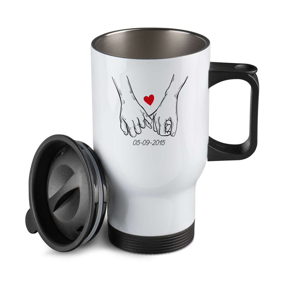 Thermos personnalisé Mains d'amoureux date à personnaliser