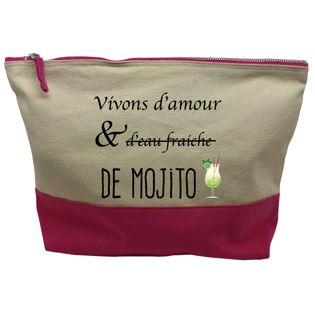 pochette rose motif Vivons d'amour et de mojito