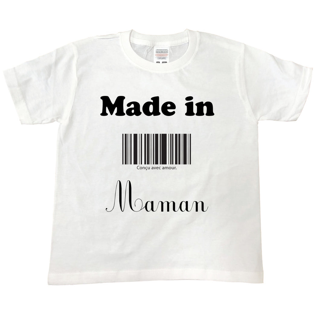 T Shirt enfant Made in Maman blanc