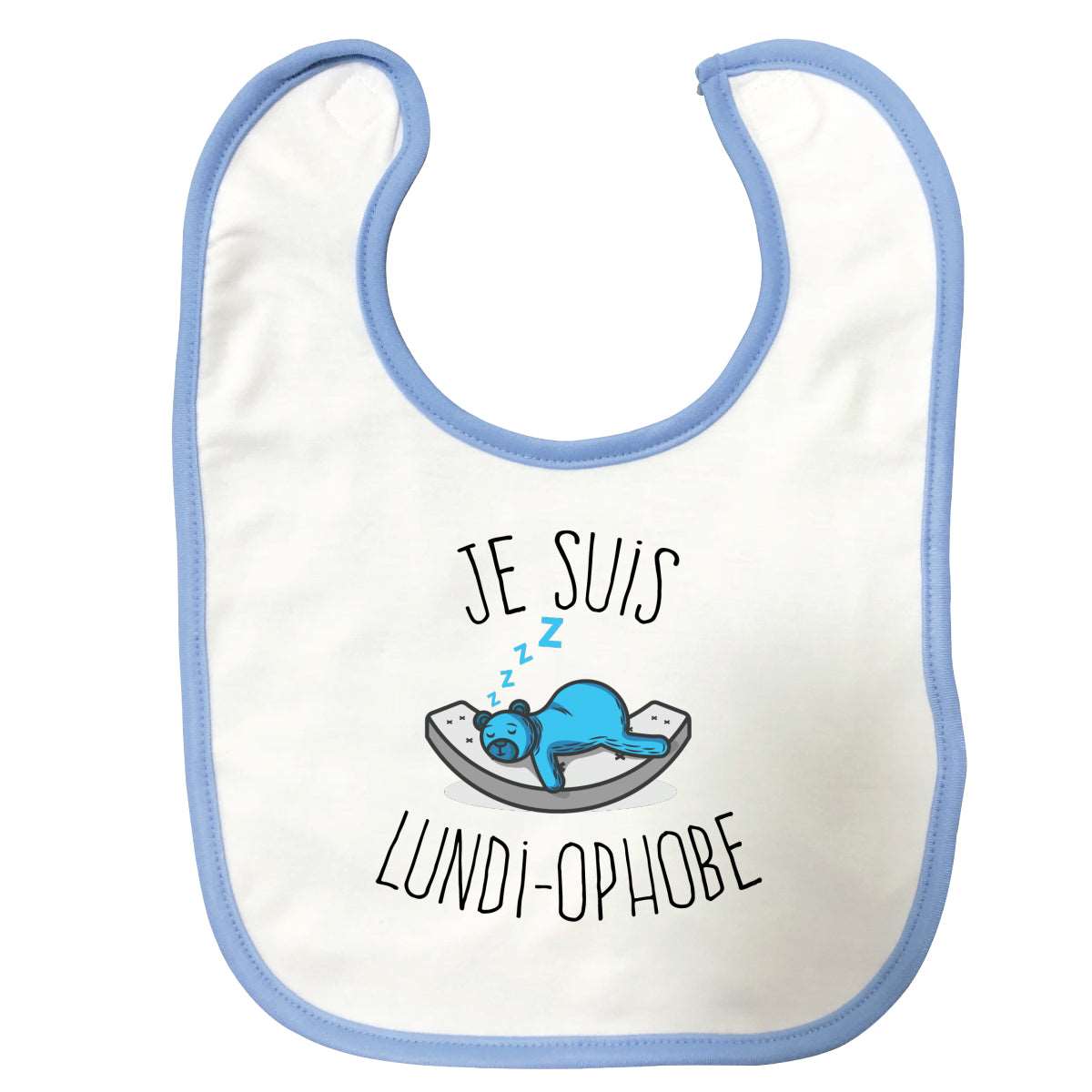 Bavoir bébé Je suis lundi ophobe Bleu