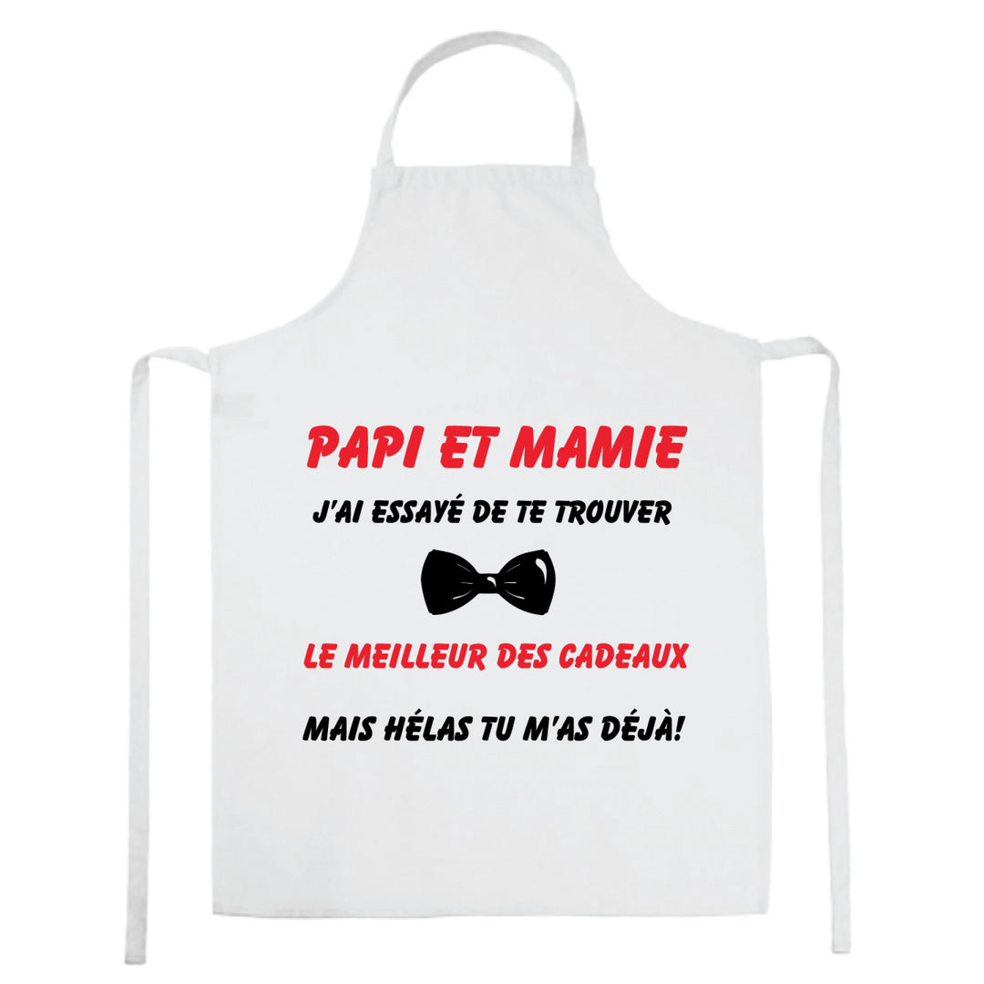 tablier de cuisine Papi-et-mamie blanc