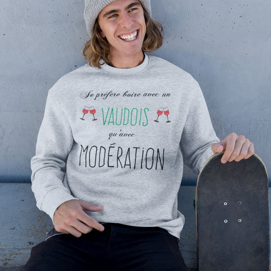 Sweat Homme Je prefere boire avec un vaudois qu'avec moderation gris