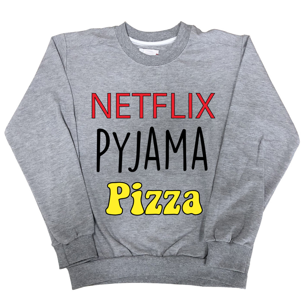 Sweat Femme Netflix Pyjama Pizza gris
