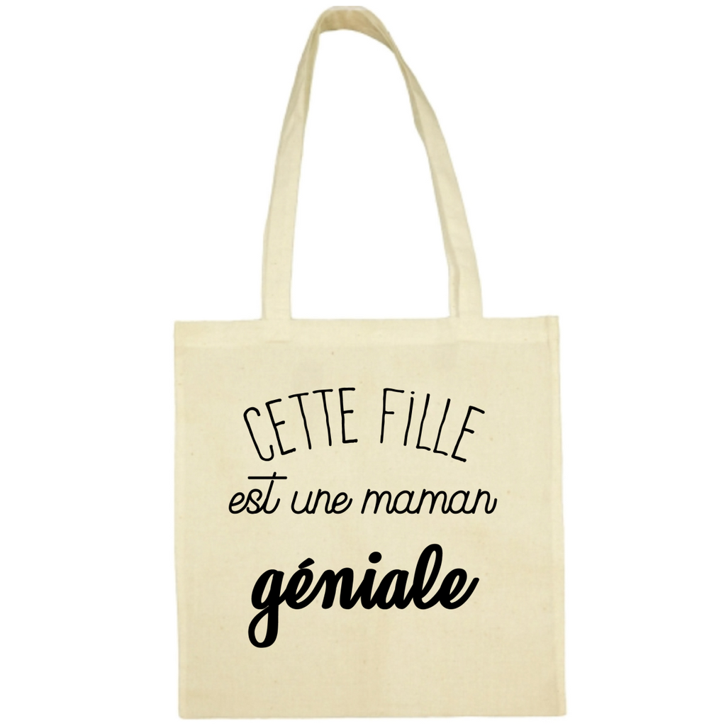 Tote Bag écru personnalisé Cette-fille-est-une-maman-geniale à bas