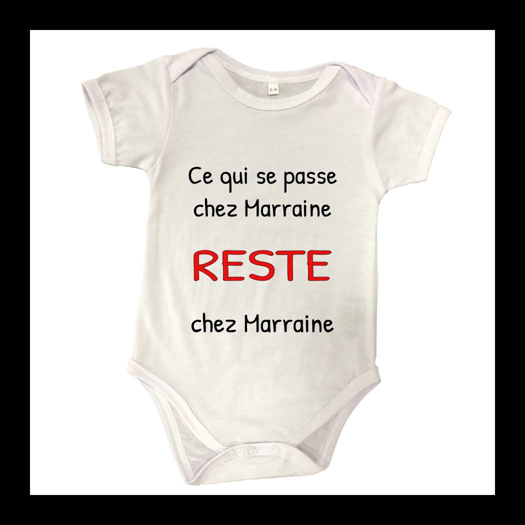 Body personnalisé manches courtes Ce qui se passe chez marraine reste chez marraine