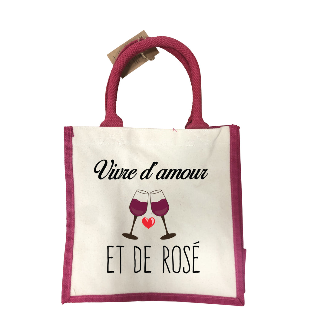 Petit sac en toile Vivre d'amour et de rosé - L'atelier Suisse