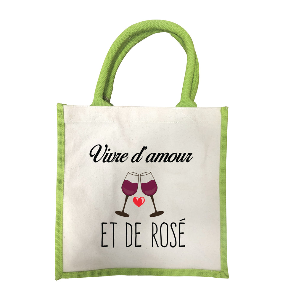 Petit sac en toile Vivre d'amour et de rosé - L'atelier Suisse