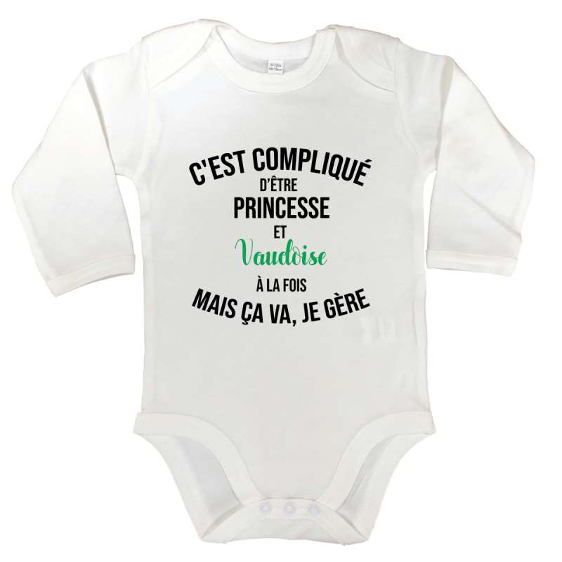 Body manches longues C'est compliqué d'être Princesse et Vaudoise à la fois