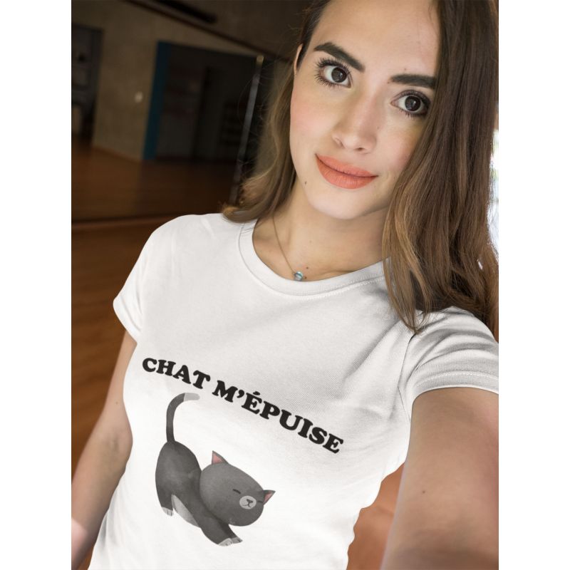 T-shirt femme Chat m'épuise - L'atelier Suisse