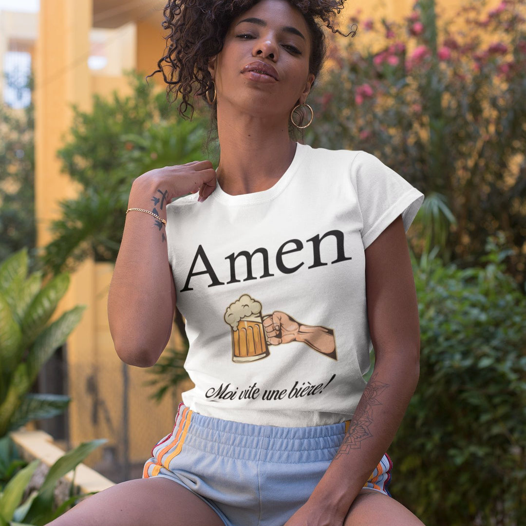 T-shirt femme Amen moi vite une bière - L'atelier Suisse